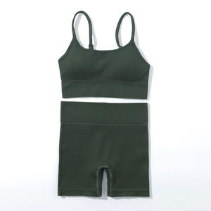 2024 Logo personnalisé nouveau sans couture vêtements de <span class=keywords><strong>sport</strong></span> Yoga <span class=keywords><strong>tenue</strong></span> côtelé évider soutien-gorge de <span class=keywords><strong>sport</strong></span> et short de <span class=keywords><strong>sport</strong></span> ensemble leggings pour les femmes - Product Image 6