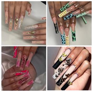 Uñas postizas personalizadas al por mayor HY Tiktok, estilo bailarina, medianas, con forma de ataúd, con perlas, punta francesa, manicura, uñas adhesivas ABS - Product Image 4
