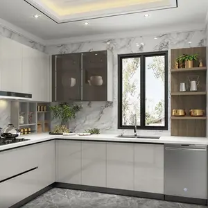 Modern puxar para baixo armário de cozinha com ilha na China unidade pequeno mobiliário conjunto armário cozinha inteira