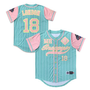 Maillot de baseball d'usine OEM, vente en gros d'uniforme de baseball vintage rayé rose avec design par sublimation bon marché - Product Image 2
