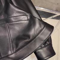 Veste en cuir véritable à ourlet peplum pour femme avec col en daim, style motard, collection automne