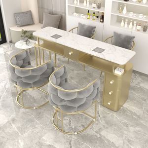 Taburete de mármol de lujo ligero para tienda de uñas, sofá, silla individual, doble, tres personas, mesa de aspiradora, diseño moderno, Material de madera y Metal - Product Image 4