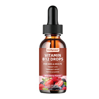 Liquide de 60 ml de vitamine B12 en gouttes, vente en gros, OEM, ODM, supplément alimentaire pour enfants, saveur de baies végétaliennes, multivitamines B12 liquide