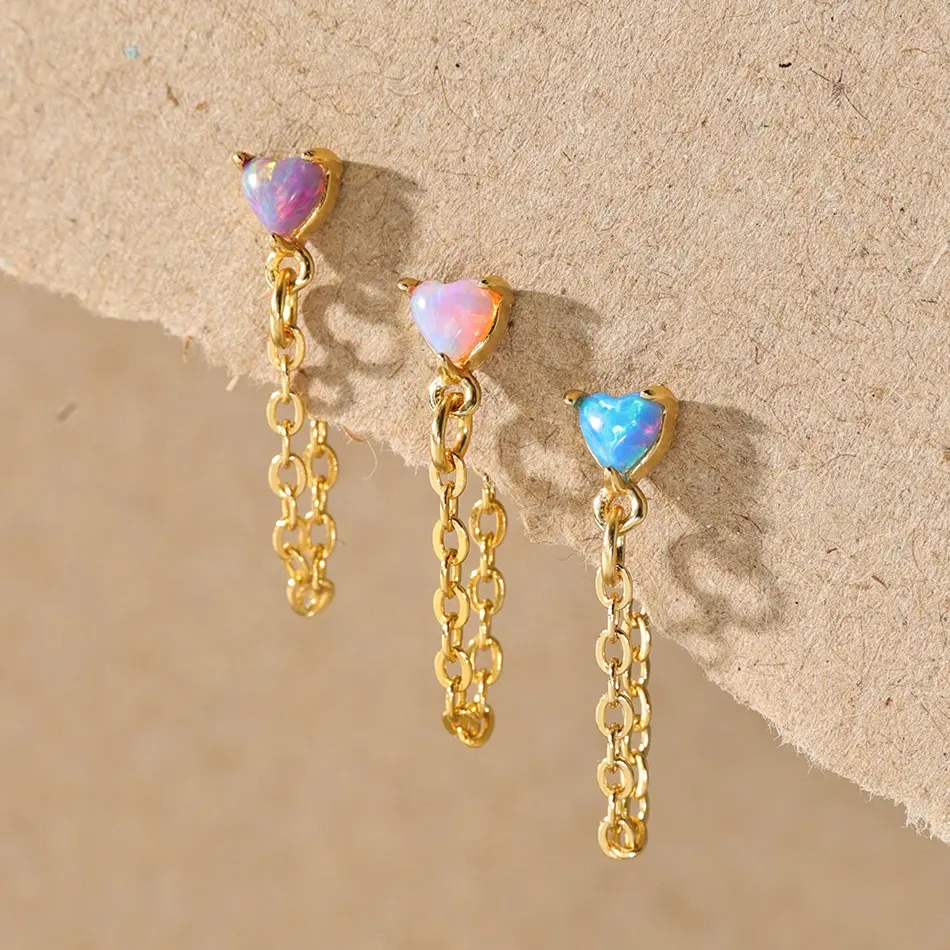 Nagosa gioielli moda donna 18k oro vermeil 925 in argento sterling cuore colorato opale catena orecchini donna