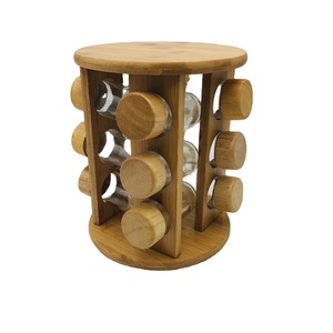 Estante para condimentos de bambú de <span class=keywords><strong>4</strong></span> capas con tapa de madera, estante circular para cocina, restaurante, estante para especias, Base giratoria, soportes y estantes de almacenamiento - Product Image 2