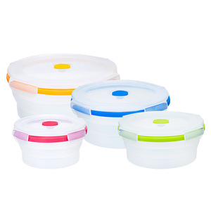 4 Pcs Set Round silicone Food Container set Premium Foldable storage box Food grade Collapsible lunch box silicone storage box