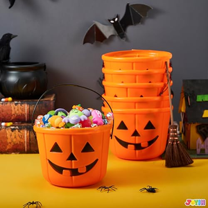 Seau à bonbons d'Halloween en forme de citrouille Jack O'Lantern avec poignée, fournitures de fête d'Halloween - Product Image 5