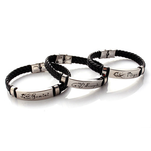 Giá Rẻ Bán Buôn Hỗn Hợp Các Dấu Hiệu Của Các Hoàng Đạo Dây Vòng Đeo Tay Bằng Da Đồng Bằng Thép Không Gỉ Vòng Đeo Tay - Product Image 3