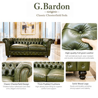 Canapé deux places Chesterfield vintage en cuir véritable G-Bardon, rembourrage en mousse capitonnée de qualité supérieure, pieds en bois - Meubles de salon de villa