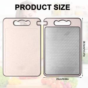 Planche à découper carrée double face en paille de blé écologique avec surface de décongélation en acier inoxydable et aiguiseur intégré - Product Image 2