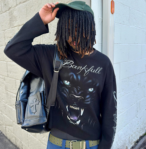 <span class=keywords><strong>Maglietta</strong></span> <span class=keywords><strong>Termica</strong></span> a Maniche Lunghe in Maglia Waffle Personalizzata per Uomo, Stampa Grafica Pantera <span class=keywords><strong>Nera</strong></span>, Oversize con Spalle Scese, 100% Cotone OEM ODM - Product Image 2