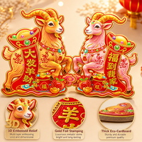 Autocollants de porte en papier floqué 3D, motif Chinois du Nouvel An, Année de la Chèvre 2027, décalcomanies de zodiaque Fu, décoration de couplets du Nouvel An chinois, vente en gros