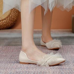 All'ingrosso nuove scarpe comode da <span class=keywords><strong>donna</strong></span> scarpe Casual da <span class=keywords><strong>donna</strong></span> in <span class=keywords><strong>pelle</strong></span> sintetica di alta qualità con perle di pizzo bianche scarpe da sposa - Product Image 2