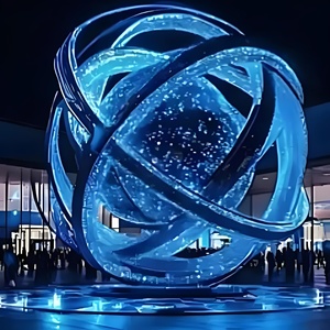 Grande Scultura Moderna da Esterno in Acciaio Inossidabile a Forma di Angelo - Anello Luminoso a Mezzaluna Cavo Personalizzato, Design Creativo in Metallo Fuso Intagliato - Product Image 2