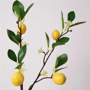 Venta al por mayor de ramas de limón artificiales amarillas, 2 frutas, plantas artificiales, accesorios de fotografía para el hogar, jardín, <span class=keywords><strong>restaurante</strong></span>, decoración - Product Image 1