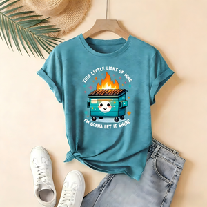 Camiseta gráfica divertida para mujer con estampado de Dumpster Fire "<span class=keywords><strong>This</strong></span> <span class=keywords><strong>Little</strong></span> <span class=keywords><strong>Light</strong></span> <span class=keywords><strong>of</strong></span> <span class=keywords><strong>Mine</strong></span>", cuello redondo, manga corta, informal - Product Image 1