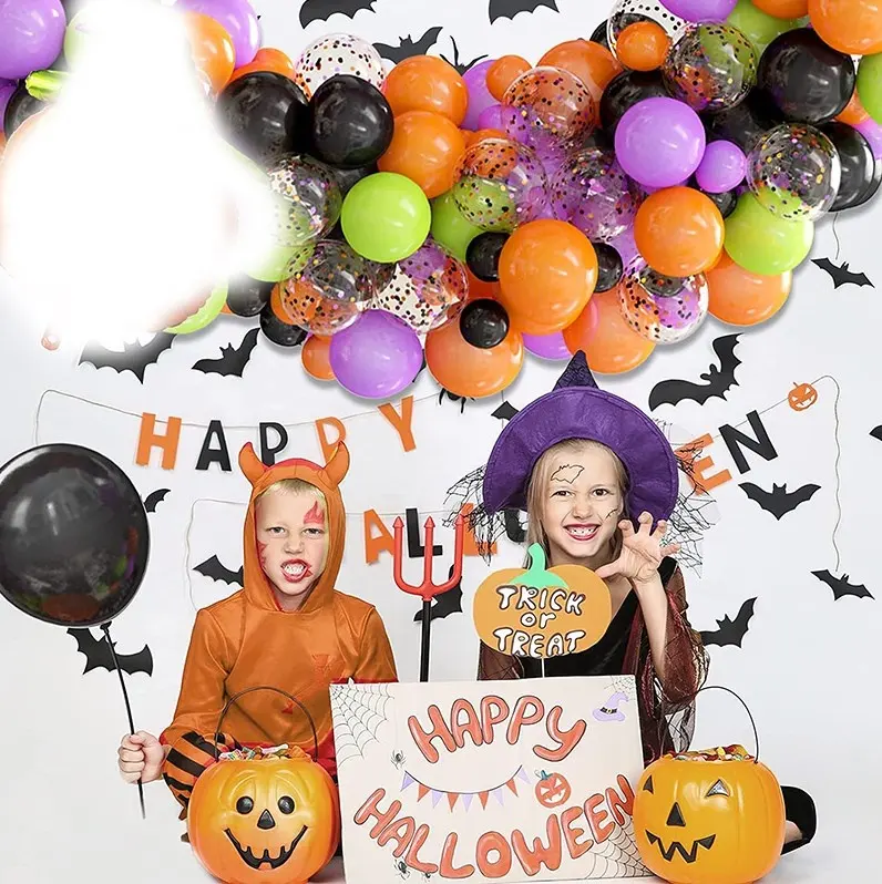 DAMAI Decorações de balões de Halloween Fontes de festas Conjunto de balões de látex com tema de Halloween Balão de folha de abóbora