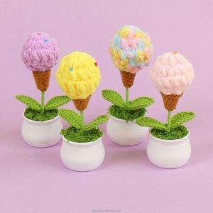 ดอกไม้โครเชต์จำลองน่ารักสร้างสรรค์ งานถักมือ ต้นไม้กระถางไอศกรีม - Product Image 6