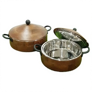 หม้อไฟสแตนเลสทรงกลมทำมือ ดีไซน์สวยหรู คลาสสิก พร้อมฝาไม้ - Product Image 1