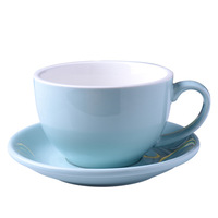 Nueva Tendencia, Juego de Tazas y Platos de Café de Cerámica Personalizadas de 300 ml, Coloridas, para Café Americano y Latte, para Cafetería