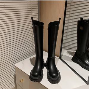 Elegantes Botas Largas Retro para Mujer, Hechas a Mano con Cuero Genuino, Antideslizantes, Impermeables, Duraderas, de Color Sólido, con Punta Puntiaguda, Casuales - Product Image 4