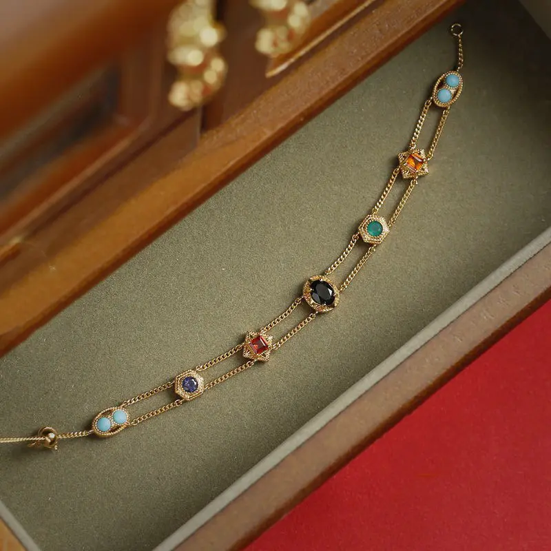 Vintage Französisch Hof Stil Luxus Messing Kupfer farbigen Edelstein Türkis Charm Armbänder für Frauen Schmuck