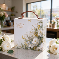 Boîte cadeau vide élégante personnalisée à motif floral avec poignée, emballage en carton blanc, boîte rigide pour les faveurs de mariage