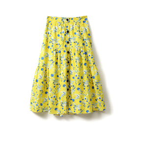 Fashion Customized Size Chiffon Women High Waist Elasticized Mustard Yellow Floral Print Midi Casual Cotton <strong>Wrap</strong> <strong>Skirt</strong> - Product Image 1