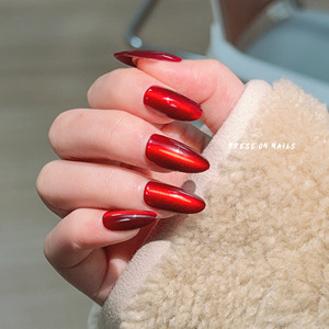 30 faux ongles magnétiques œil <span class=keywords><strong>de</strong></span> chat rouges porte-bonheur, réutilisables, couvrance totale, formes amande, carrée, cercueil, brillants, bordeaux, à presser - Product Image 6