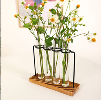 Station de propagation de plantes moderne et écologique, sculptée à la main, avec terrarium en tubes à essai, vases et support en verre pour bourgeons, pour table de jardin