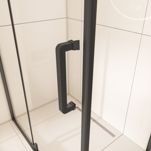 Mampara de Ducha de Vidrio Templado con Marco de Acero Inoxidable Negro, Juego de Herrajes y Bisagras, para Baño de Hotel, Esquina Cuadrada, de Fábrica - Product Image 2