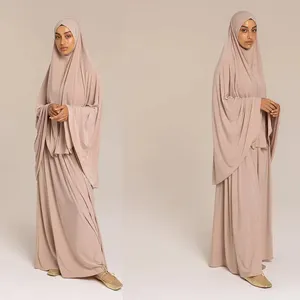 Fabriek Custom Dubai Traditionele Moslim Kleding Vrouwen Essentiële Mode Kalkoen Nida Niqab Jilbab Full Length Gebed Khimar Set