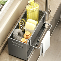 Support d'évier en métal 2-en-1 avec étagère de rangement pour éponges et porte-savon, organisateur d'angle pour comptoir de cuisine