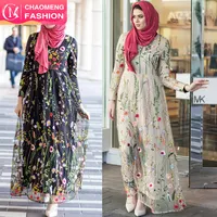 6241# New Princess Dress Full Embroidery Lace with Elastic Lining Long Women Dresses Fashion Abaya Muslim