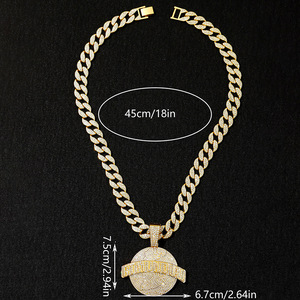 สร้อยคอจี้ขนาดใหญ่สำหรับผู้ชาย สไตล์ฮิปฮอปยอดนิยม จี้ทรงกลมแบบคิวบา เครื่องประดับแบรนด์ดัง - Product Image 2