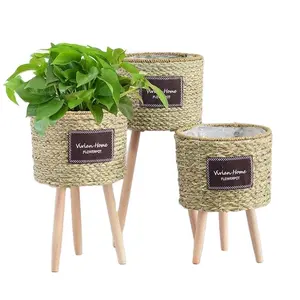 Wasser Hyazinthe Pflanzer Korb mit Ständer Stroh Zinn Blumentopf mit Bein für Wohnzimmer