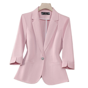 White Women's Blazer Solid Color Single Button Slim Fit Short Sleeve Summer Style For Petite Women - Product Image 5