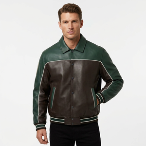 Blouson Bomber Homme en Cuir Véritable Respirant Style Joueur de Basket Personnalisé avec Broderie et Patchs sur le Devant - Product Image 1