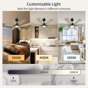 พัดลมเพดาน LED ตกแต่งในร่มพร้อมรีโมทคอนโทรล3ใบมีด52นิ้ว - Product Image 2