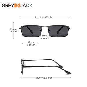 Lunettes de soleil carrées Greyjack 59 mm, monture en métal, protection UV400, style streetwear unisexe - Product Image 1