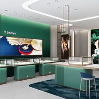 Vitrine à bijoux écologique et durable avec éclairage LED, fond en verre, finition polie pour les magasins de vente au détail de bijoux