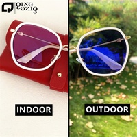 Фотохромные очки женские, антибликовые, с защитой от синего света и УФ400, из сплава, полигональные, большие квадратные, бело-синие, фотосерые, антибликовые, для игр и чтения