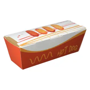 Embalaje de papel blanco con logotipo impreso personalizado a precio barato, embalaje para comida para llevar, caja de comida rápida para perros calientes