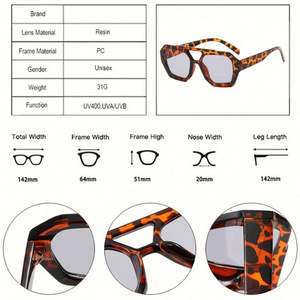 Lunettes de soleil vintage 2024 pour femme, forme polygonale irrégulière, protection UV400, double pont, carrées - Product Image 5