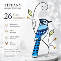 Ornement mural artisanal Art Déco en vitrail bleu avec motif de colibri, en métal, pour la maison, nouveau modèle OEM/ODM