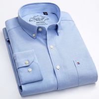 Kemeja Pria Grosir Katun Campuran Oxford Lengan Panjang Kerah dan Manset Kontras Kemeja Kasual dengan Saku Dada OEM