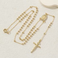 Kalung Salib Desain Religius Manik-Manik Doa Laris Manis Lapis Emas 14k