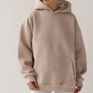 Sudadera con capucha de algodón polar de gran tamaño con estampado de logotipo personalizado y hombros caídos para mujer - Product Image 3