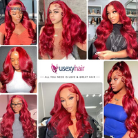 Perruques 360 Full Lace en Cheveux Humains, Perruque HD Lace 13x6 Ondulée Profonde Rouge, Perruque Frontale Bourgogne Bouclée Effet Mouillé pour Femmes 30-40 Pouces