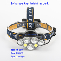 Lampe frontale LED COB 7 LED super lumineuse QXMOVING, puissante, portable, rechargeable, pour le camping, la chasse, l'exploitation minière